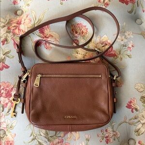 Fossil Pebbled Leather Crossbody with Gold Hardware
